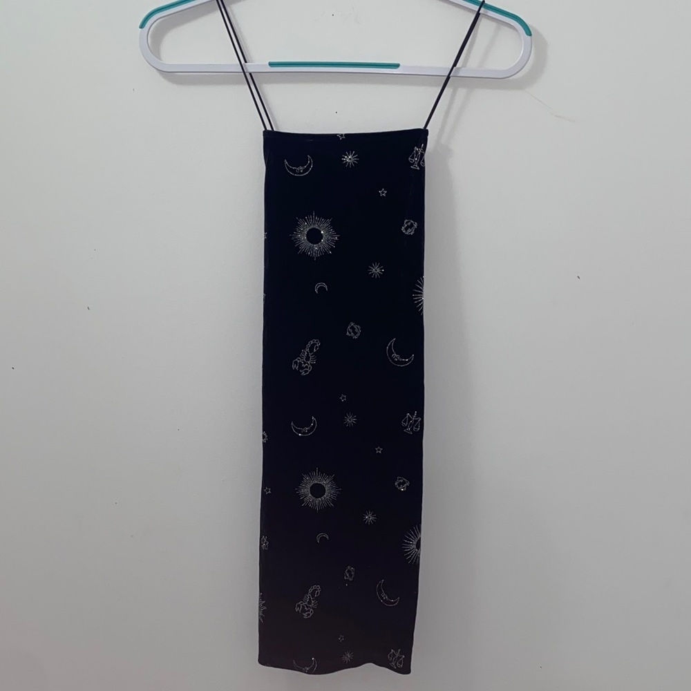 H&M Black Spaghetti Strap Dress with Celestial Design